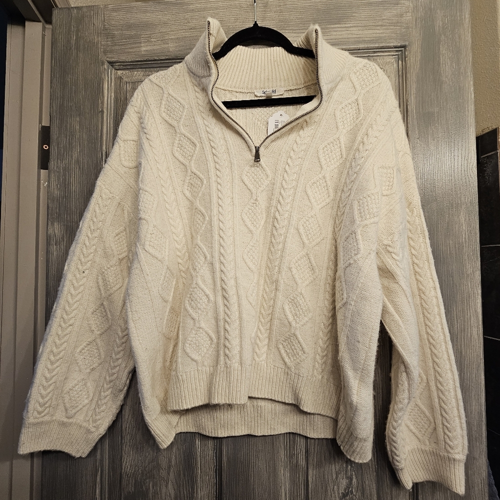 Splendid Collections XL Cozy Cable Knit Sweater - Cream